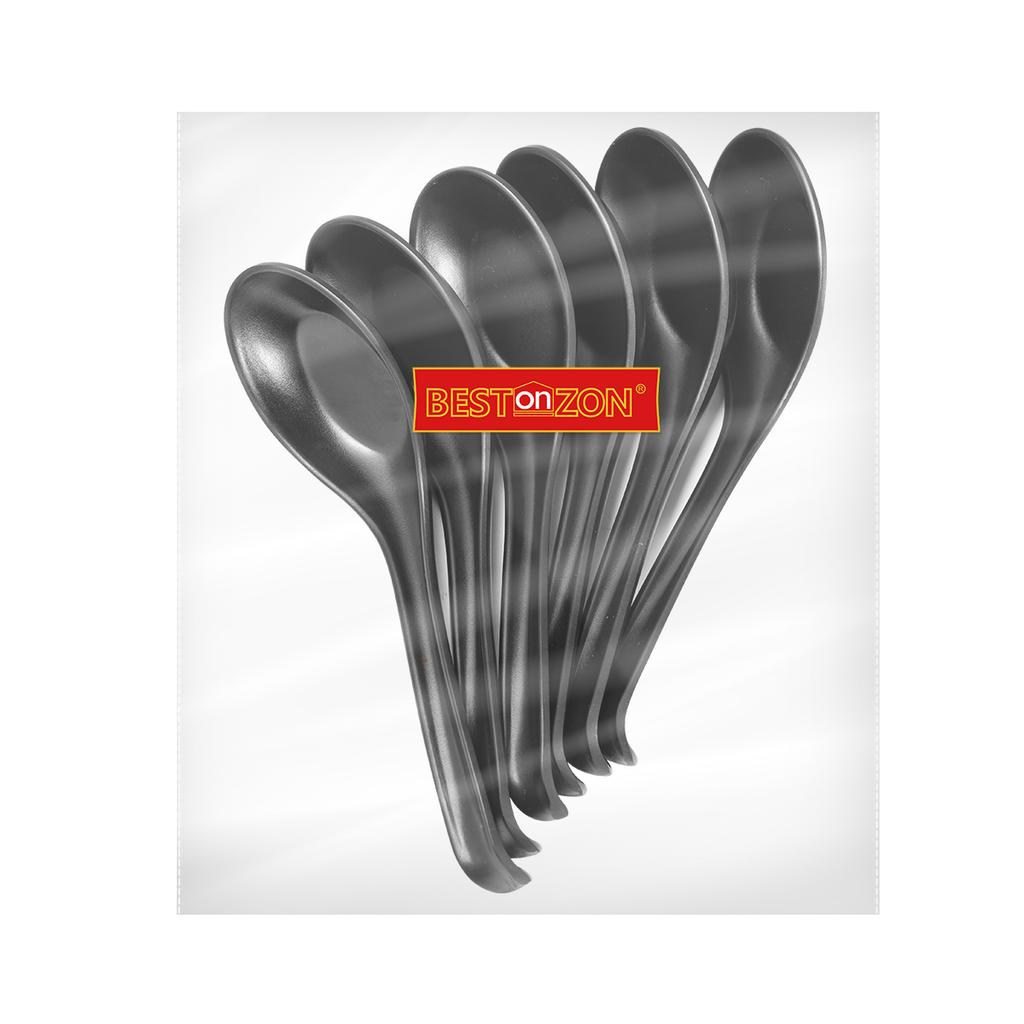 BESTONZON 6pcs Japanese Style Melamine Spoons Creative Plastic Soup Spoon Tableware for Home Restaurant (Hook Style)