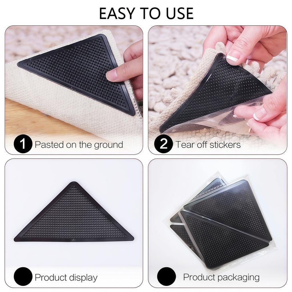 4/8/12Pcs Anti-skid Rubber Mat Triangle for Rug, Reusable Washable Grippers Rug Gripper, Non Slip Carpets Corners Pad