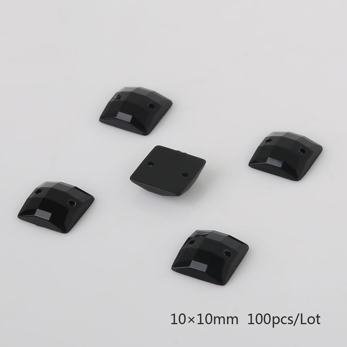 

50/100 шт. Квадратні акрилові намистини зі стразами для пришивання стразових кристалів для пришивання власноручного ремісничого альбому 10x10mm 100pcs чорний