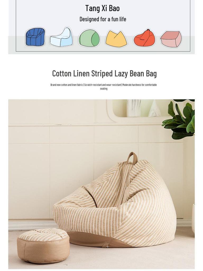 Cotton Linen Striped Washable Bean Bag Sofa for Living Room