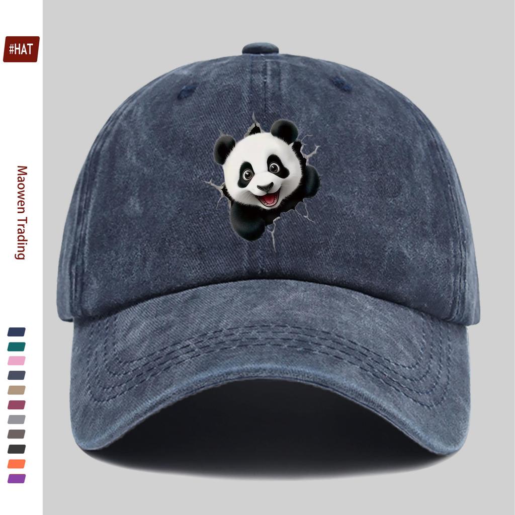 pc Unisex Cute Panda Print Baseball Cap Home Leisure Decorative Papa Hat Trucker Sun Hat Washed Adjustable Buckle Headwear