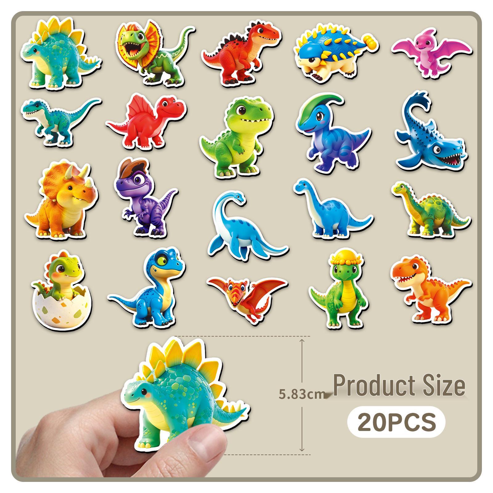20-Pack 3D Dinosaur Refrigerator Magnets: Cute Cartoon Animals, Waterproof & Decorative