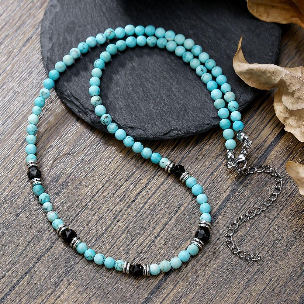Ethnic Style Turquoise Necklace Men Texture Western Country Necklace Classic Beaded Necklace  Men
