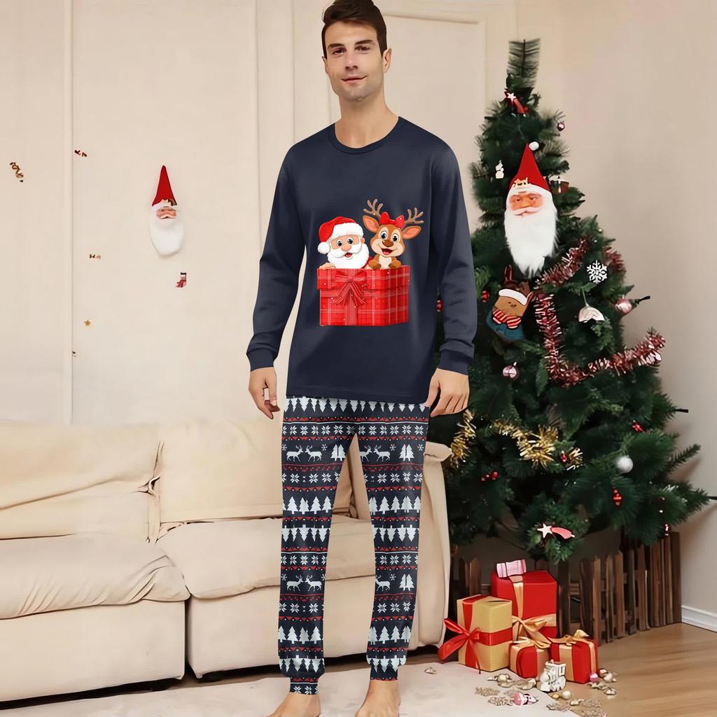 Family Matching Print Sets Pajamas Loungewear Outfits Family Matching Long Sleeve Tops+Pants Set