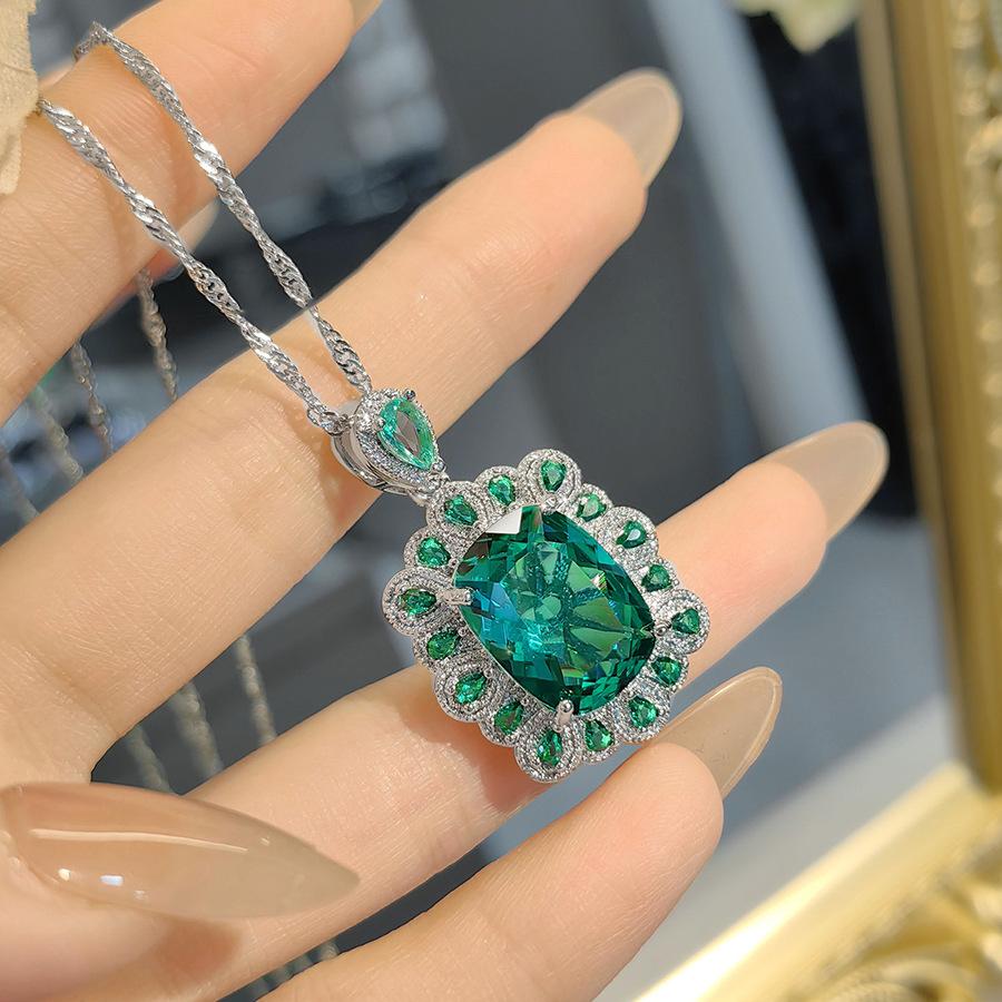 Simulation Royal Blue Treasure Pendant Necklace Pigeon Blood Red Earrings Set Emerald Female Stud Earrings Zircon Ring