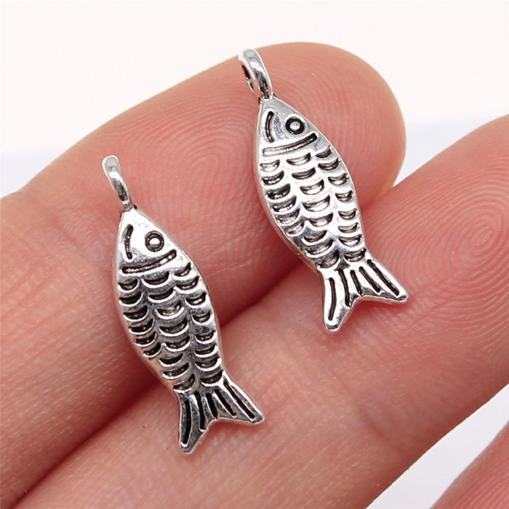 20 Stück Fisch Anhänger Antik Bronze Silber Farbe Anhänger DIY Basteln Herstellung Zubehör Handgefertigt Tibetischer Schmuck Für Schmuckherstellung