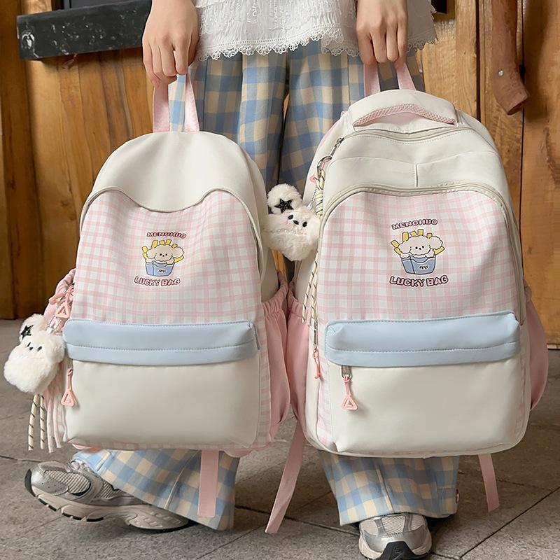 Schoolbag New Large-capacity Plus-size Middle School Backpack High School Student Casual Cute Printed Schoolbag Japanese Plaid Bag
