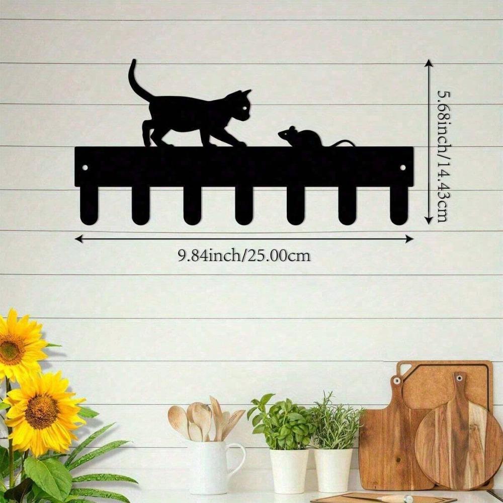Bohemian Style Metal Cat Key Wall Hook Rack for Keys Hats Office Kitchen Decor TY10132-01