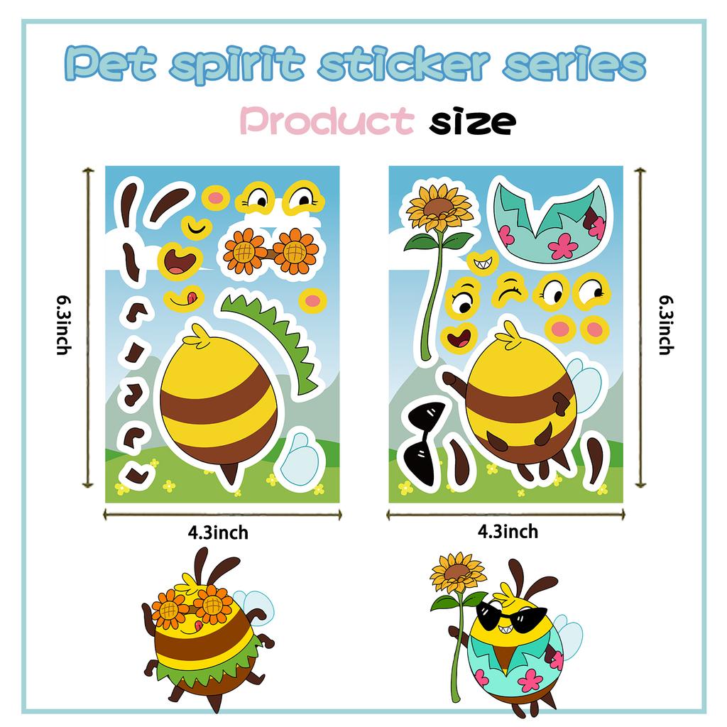 8PCS Bee Sticker Set Cartoon Doodle Collage Laptop Phone Decorations Waterproof Stickers