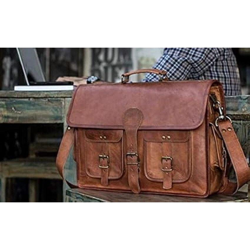 

Мужской портфель ручной работы из натуральной кожи, винтажный портфель для ноутбука, сумка-портфель 18 x 14 x 6 in