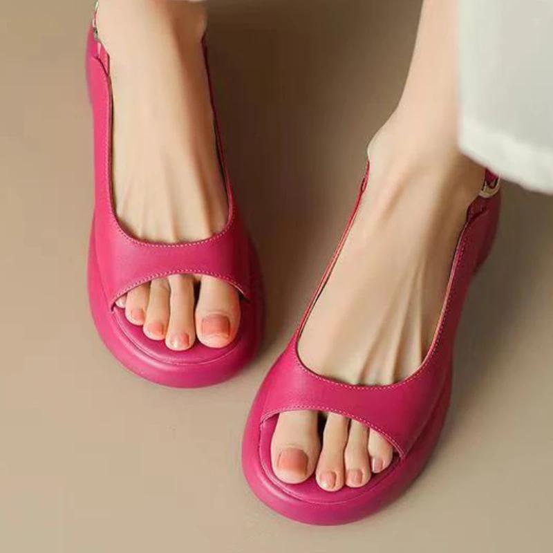 Fashion Elegant Low Heel Platform Women's Sandals Summer Leisure Outdoor Hiking Beach Sandal Shoes for Women Open Toe Back Strap Sandals