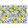 4/6pcs Set of Blue and Yellow Lemon Placemats with Vibrant Fruit and Floral Pattern in Blue Tile. Suitable for Home Kitchen, Restaurant, Party, Indoor