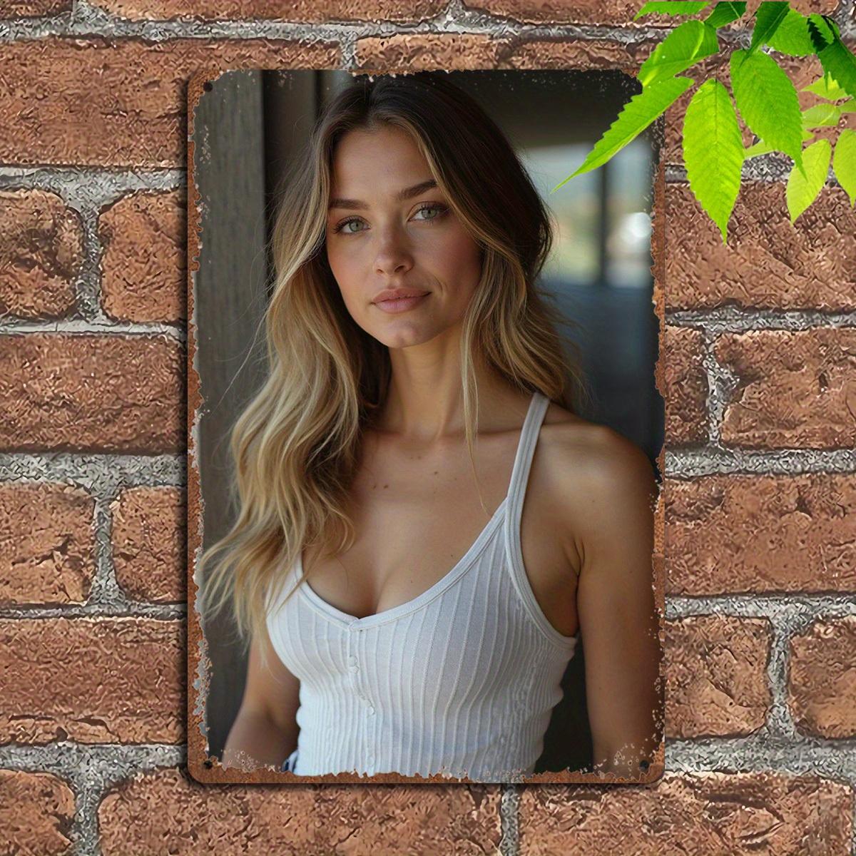 Винтажная жестяная табличка Женщина-блондинка Арт 8x12 дюймов Ретро Настенный декор 20x30cm