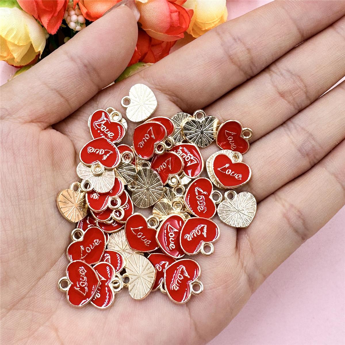 

For Bracelet Earring Making 20pcs Handmade Material DIY Jewelry Accessories Fashion Alloy Dripping Oil Little Love Heart Loose Beads 11.8*11.4mm красный