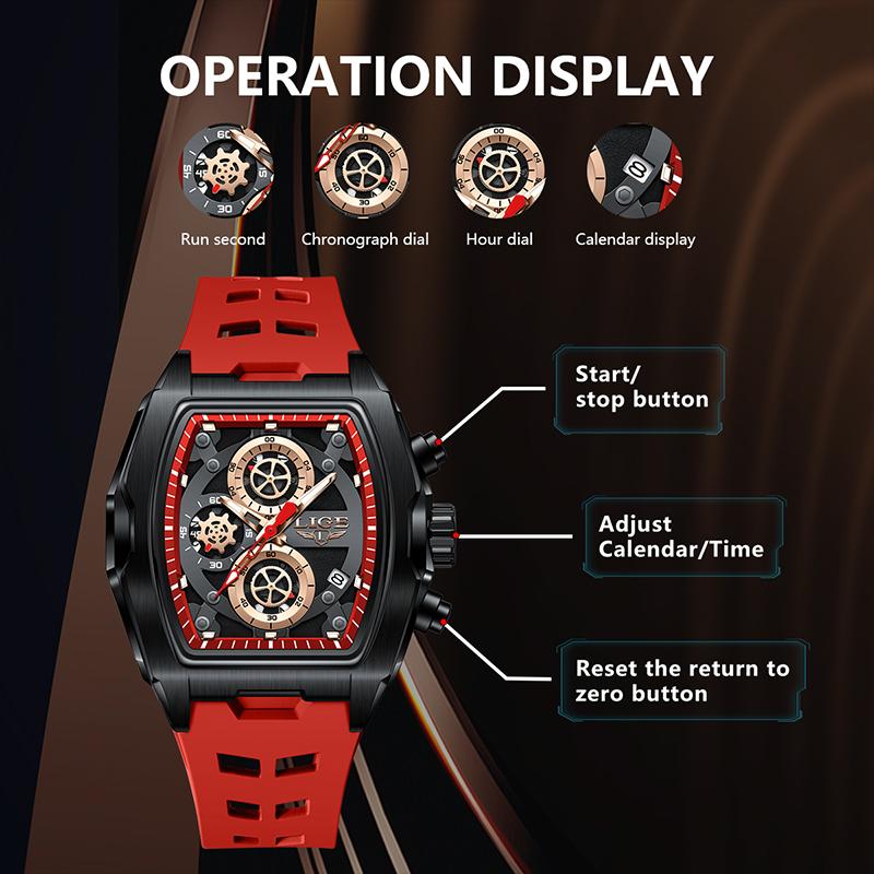 LIGE Men Sport Watch Fashion Chronograph Quartz Wristwatch Silicone Strap Luminous Date Waterproof Male Clock Relogio Masculino