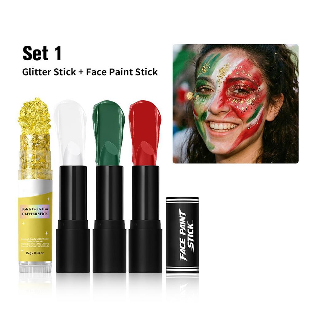 Face Paint Stick and Glitter Stick Set for Body and Hair Suitable for Parties Festivals and Stage Makeup Applications