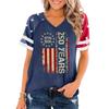 Women's Casual V-Neck Short Sleeve T-Shirt with Independence Day Print