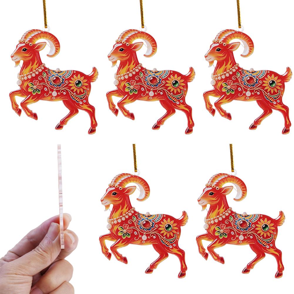Acryl Rotes Schaf Weihnachtsbaumschmuck Set Durchscheinende Hängedekorationen Schafjahr Design Weihnachtsbaum Anhänger
