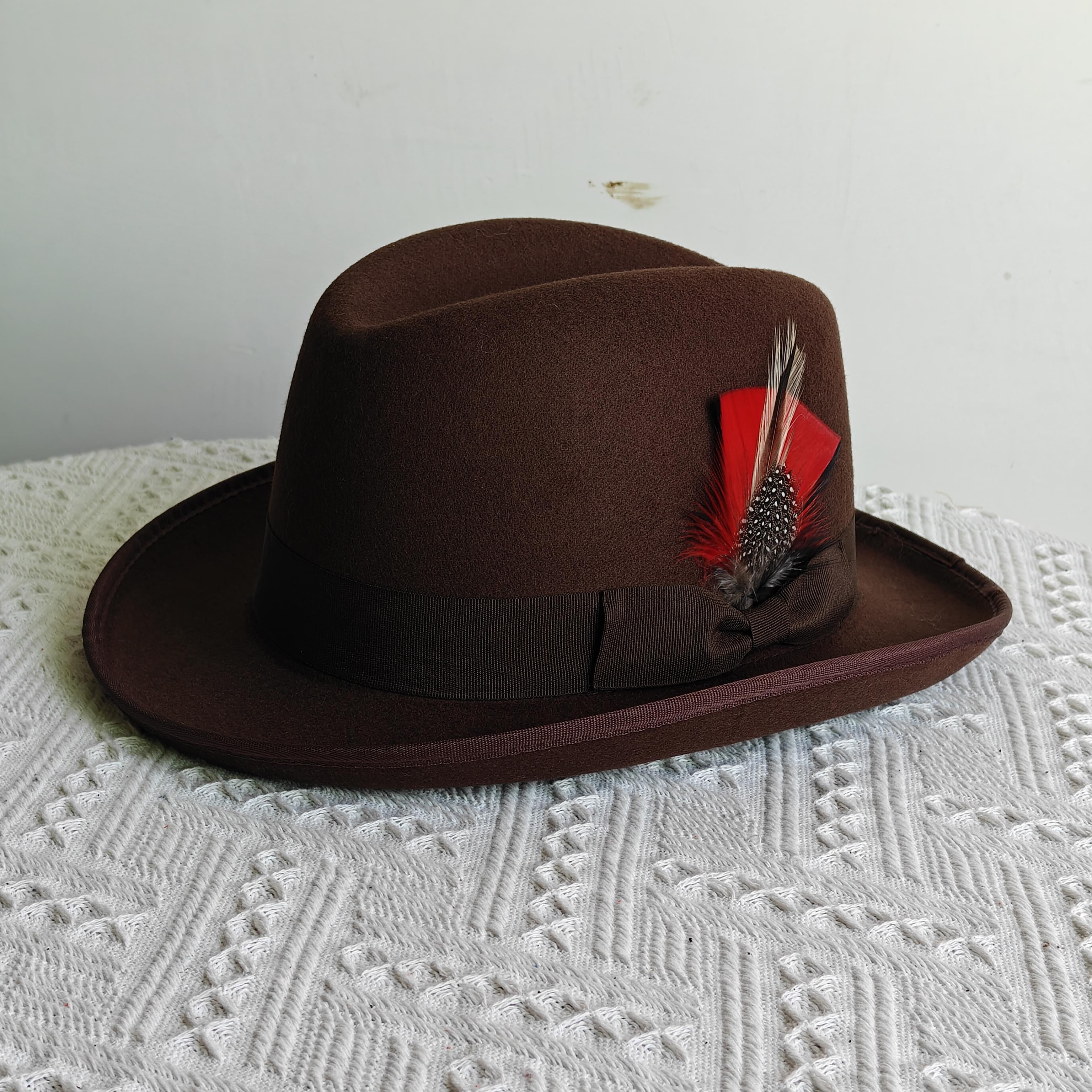 Trilby classic fedora hat with feather decoration top hat Women Men Gentleman Hamburger hat vintage hat Pork Pie sombrero hombre M