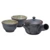 Yamasho Pottery Teapot and Teacup Shigaraki Tea Ink Blue Set, Ware, Sumi-iro, Two-Person Set, Sum-3,