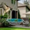 Hanging Metal Bird Feeder Weather-proof Outdoor Garden Patio Yard Hanging Bird Bath Watering Bowl Feeding Device with Detachable Chain