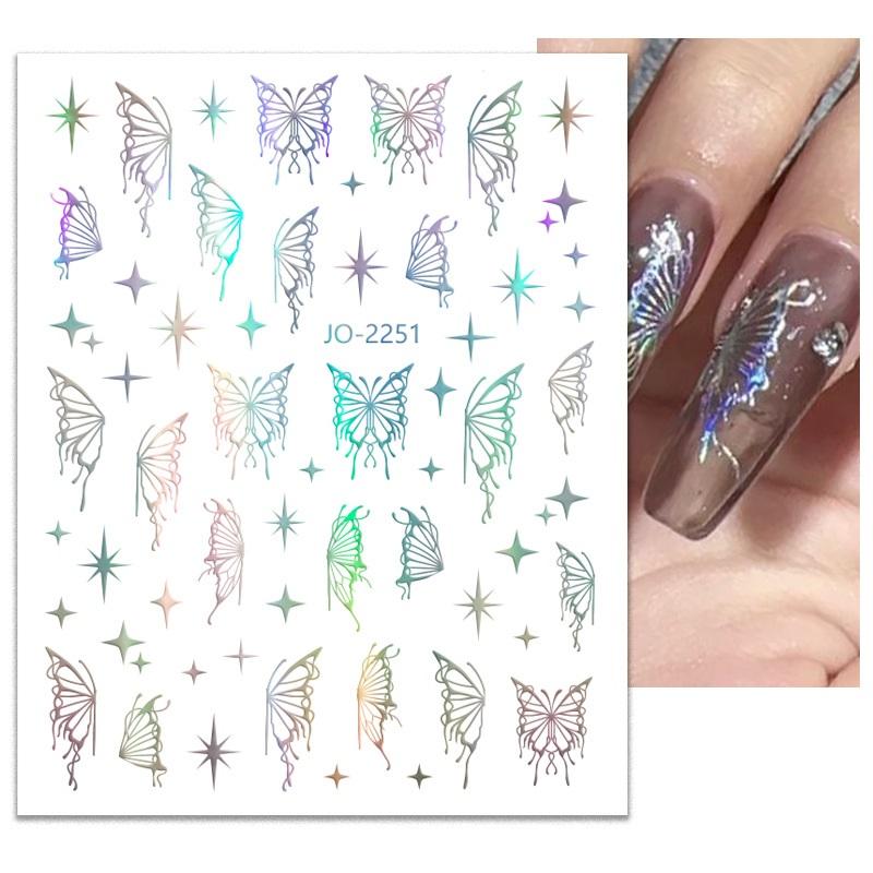 

Лазерные наклейки для ногтей с изображением бабочки и сердца, наклейки для ногтей, клейкие слайдеры, наклейки для дизайна ногтей, маникюрные украшения