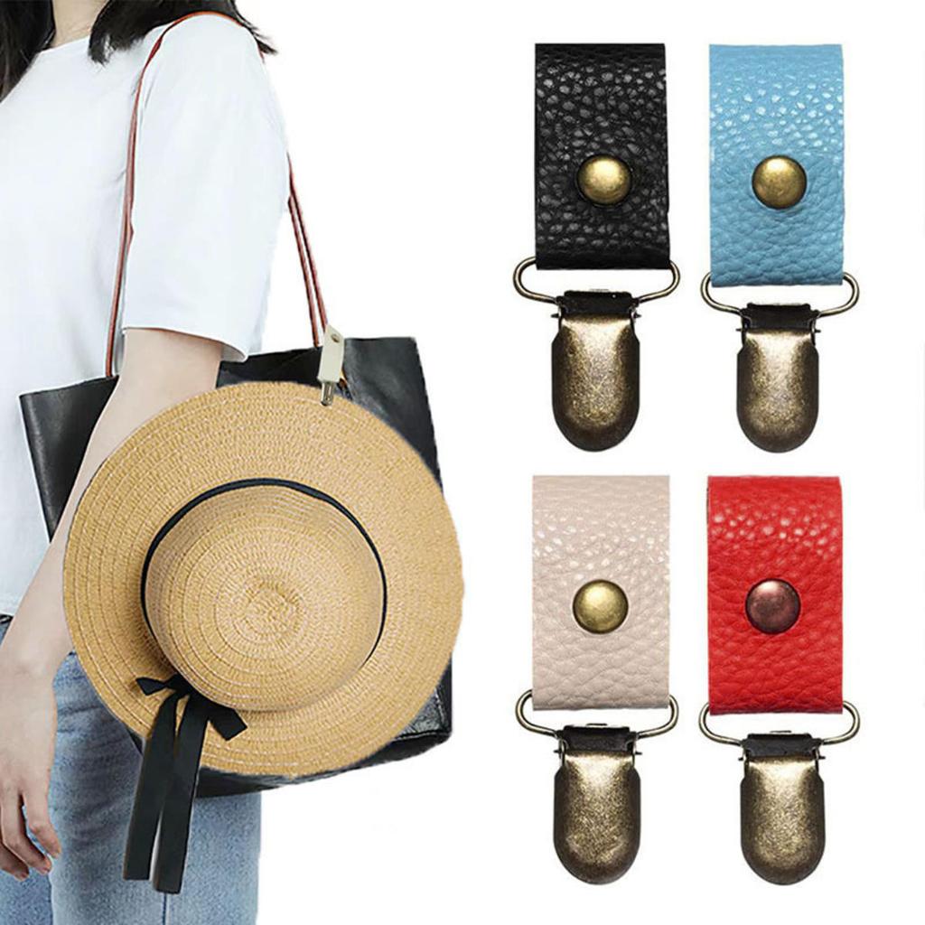 Travel Leather Hat Clamp Outdoor Backpack Luggage Storage Bag Multifunctional Straw Cap Clip Hat Accessories
