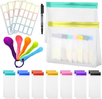1PC Portion Bags Set 20x20x2cm Storage Bags Travel Organizer Bag Set With Label Paper Measuring Spoons Portable Kitchen Storage