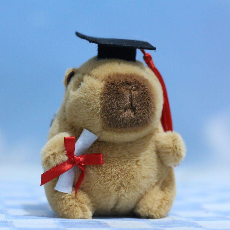 Fashnics Unisex Graduation Capybara Plush Toy Doctor Hat Graduate Owl Doll Cute Stuffed Animal Plushie Kawaii Pendant Soft Cartoon Keychain Gift
