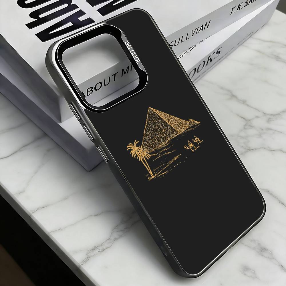 

A-Ancient Egyptian Art Phone Case For iPhone 17,16,15,14,13,12,11 Plus,Pro Max,XS,Colored Silver Plated Inside Cover iPhone11PROMAX