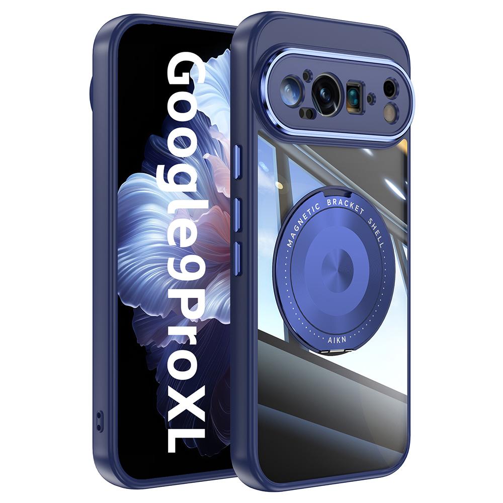 For Google Pixel 9 Pro XL Magnetic Case PC+TPU Phone Cover with Rotating Metal Kickstand,Lens Protector