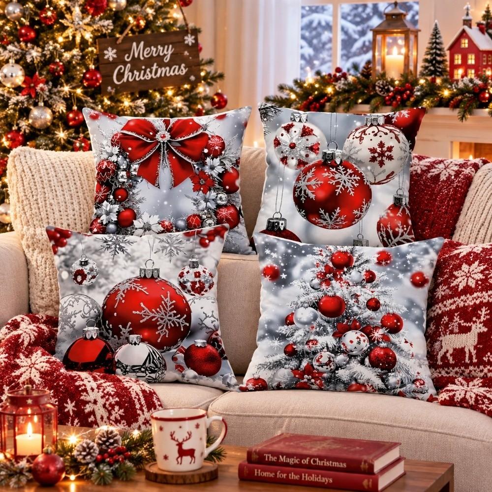 4PCS Pumpkin Throw Cushion Case Reindeer Xmas Pillowslip Santa Pillow Cover  Bed Decoration