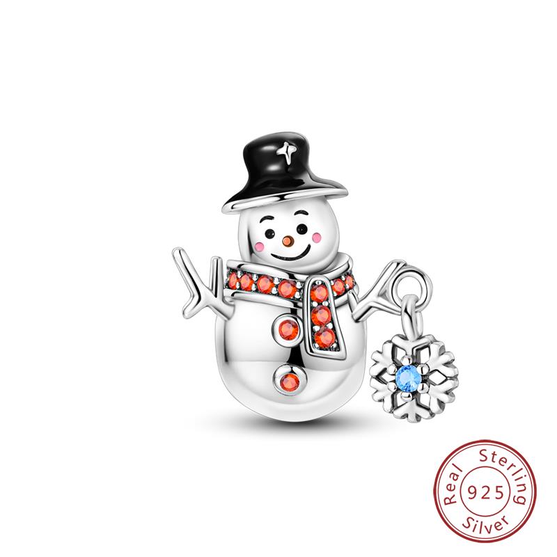 Original Copper Charms Beads Winter Snowflake Snowman Igloo Penguin Pendant Fit Bracelet Women Jewelry Gift