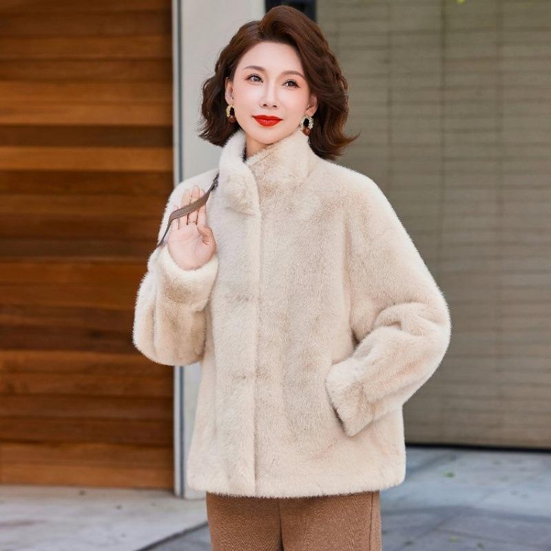 Women's clothing light women's wear short stand-up collar mink fleece fur integrated leather fleece jacket women
