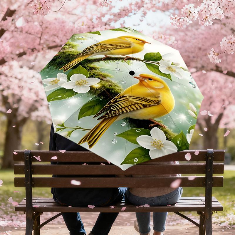 1PC Birds Flowers Automatic Open/Close Umbrella with Windproof, 8-Rib Sturdy Canopy, Durable Ribs, Fashionable Design, Outdoor Accessory, Fun Prin, Ho