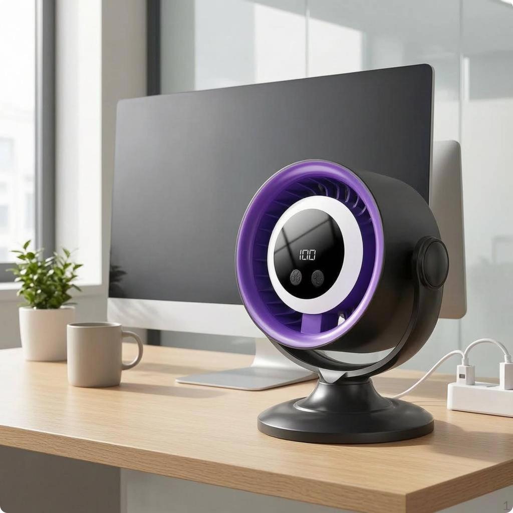 Portable Desk Fan Modern Reversible Charging Desktop Night Light Khaki Js16