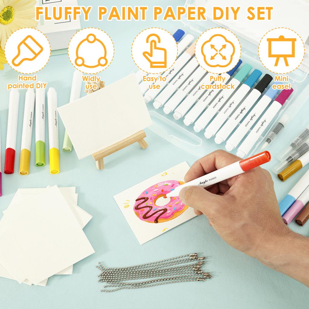 Magic Puffy Paint Painting Kit with Marker Beaded Chain 3D Fluffy Paint Paper DIY Kit for Making Card Poster DIY Craft Painting