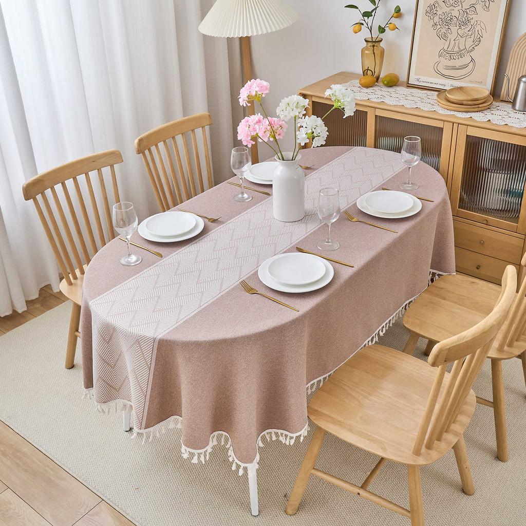 Oval Tablecloth Waterproof Fabric Dining Table Cloth Cover Cloth Light Luxury High-End Coffee Table Cloth Cover Towel West Dining Table Tablecloth