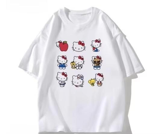 

2026 HelloKitty Sanrio Printed Cotton TShirt Summer Cartoon Design Childrens Roundneck Fashion LooseFitting Casual Wear L
