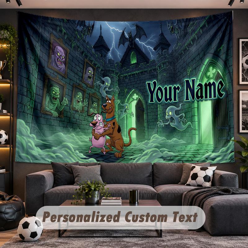 Courage the Cowardly Dog Personalized Tapestry Support Custom Name, Wall Art Home Decoration