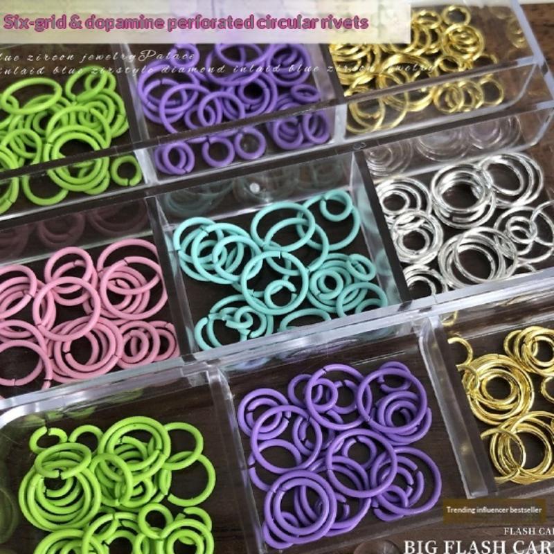6Grids/Box Dopamine Colors Perforated Circular Ring Nail Accessories Parts For Nails Decoration Manicure Decor Supplies Material