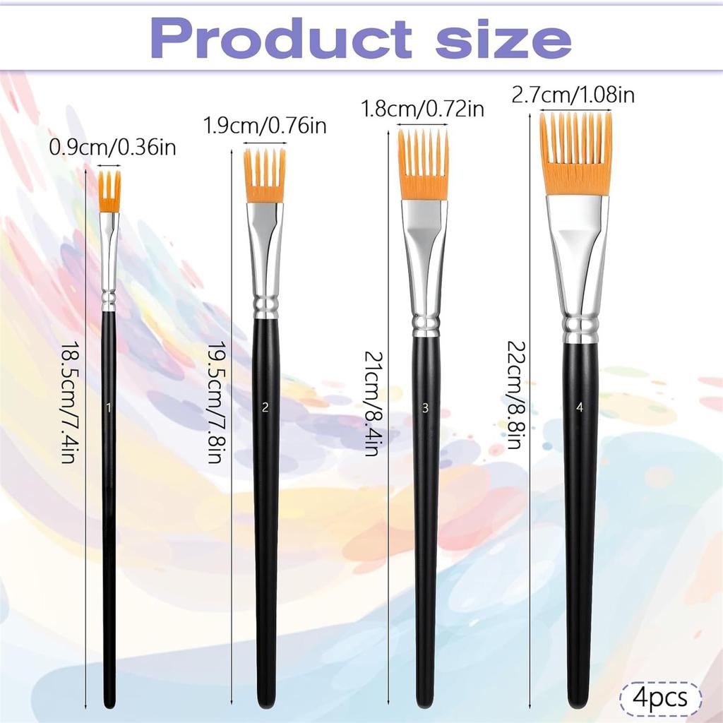 Conjunto de Pentes Escovas Art Grainer 4PCS, Conjunto de Pentes Escovas de Tinta Acrílica para Artista, Pincéis de Pintura de Cerdas de Nylon Pequenas Para Acrílico, Óleo e Aquarela