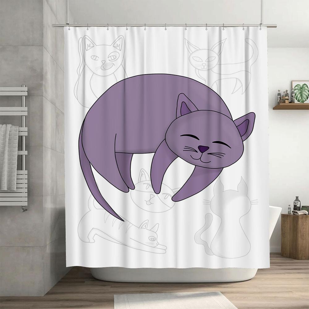 Soft Cute Cartoon Cat Shower Curtains Home Decor Waterproof Polyester Fabric Bathroom Accessories