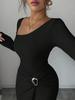 2026 Korean European Style Split Maxi Dress - Elegant Slim Fit Knit with Long Sleeves and Hip-Hugging Design