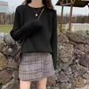 Lazy Style Korean Early Autumn Gray Round Neck Loose Sweater Knit Top 2025