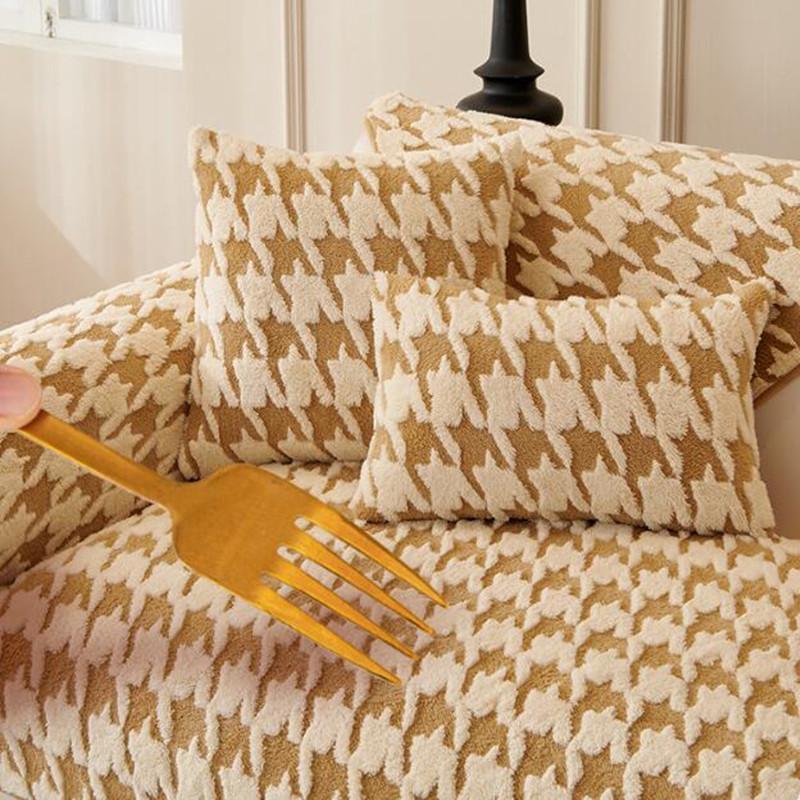 Modern Thousand Bird Grid Sofa Cushion Simple Thickened Warm Plush Soft Seat Mat Fashionable Dustproof Non Slip Couch Cover
