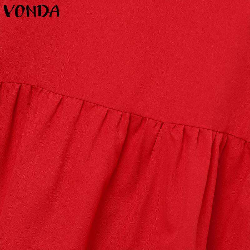 VONDA Summer Women Half Sleeve Bow Knot Casual Pleated Tunic Dress
