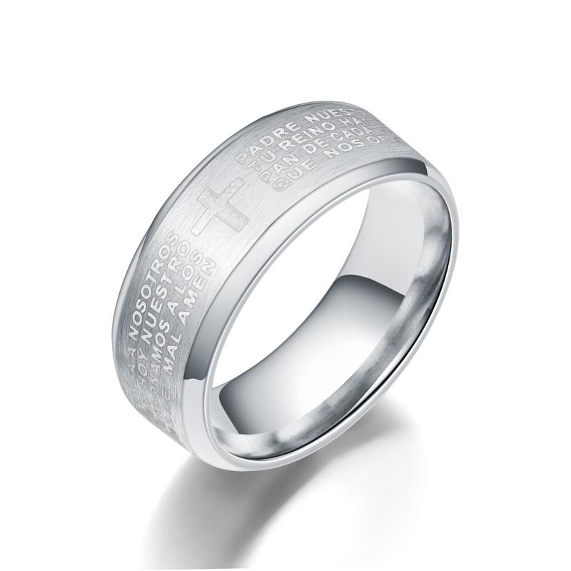 Fashion Men's Stainless Steel Bible Verse Jesus Cross Rings For Men Christian Cross Religious Ring Men Amulet  Wholesale