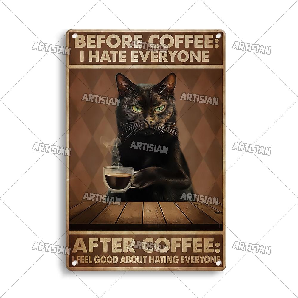Artisian Black Cat Retro Metal Plaque Funny Pet Vintage Decorative Tin Sign Wall Decor Garage Bar Pub Club Kitchen Home Man Cave