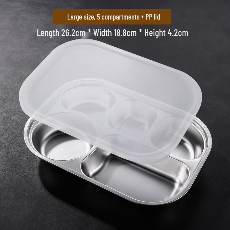 Food-Grade Stainless Steel 5-Compartment Meal Tray